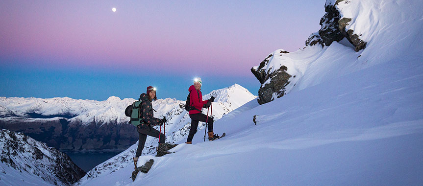 women snowshoeing in New Zealand