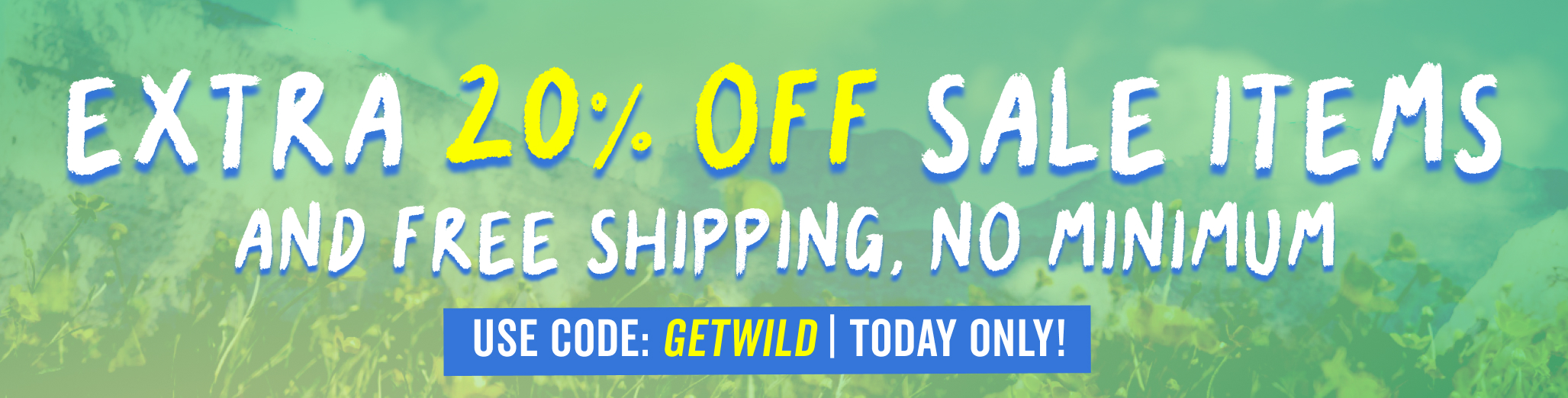 today only get an extra 20 percent off all sale items plus free shipping with code getwild